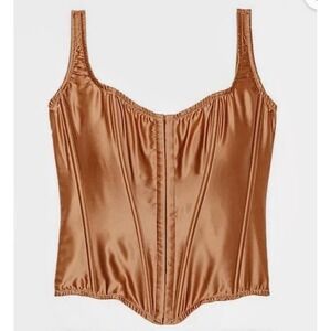 Victoria's Secret The Classic Corset Brown Caramel Small 100% Silk One Piece NWT